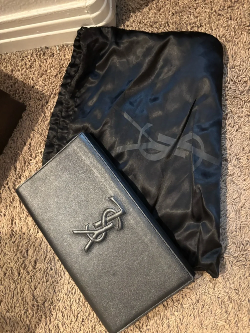 Yves Saint Laurent Black Leather YSL Monogram Clutch - Picture 5 of 6